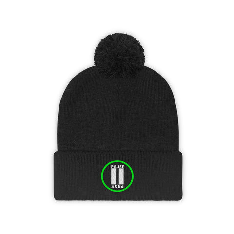 Pause+Pray Lime Green/White Pom Pom Beanie