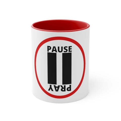 Pause+Pray Red Accent Mug, 11oz