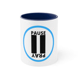 Pause+Pray Turquoise Accent Mug, 11oz