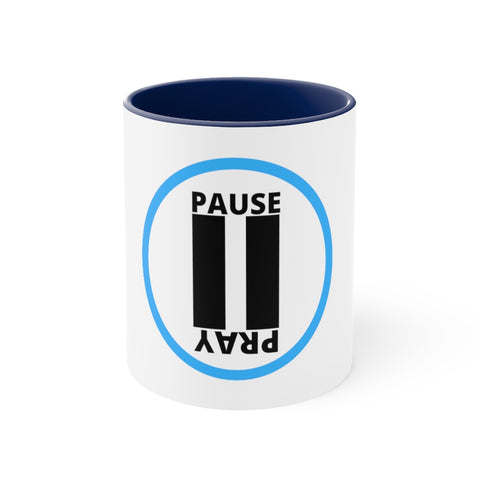 Pause+Pray Turquoise Accent Mug, 11oz