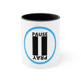 Pause+Pray Turquoise Accent Mug, 11oz