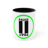 Pause+Pray Green Accent Mug, 11oz