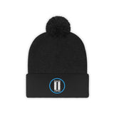 Pause+Pray Turquoise/White Pom Pom Beanie